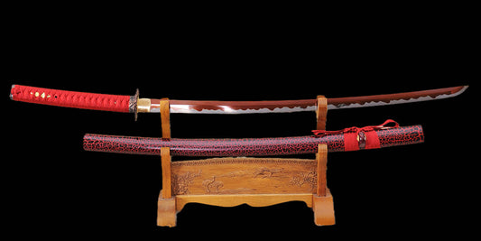1095 Carbon Steel Hand Forged Samurai Katana With Red Blade