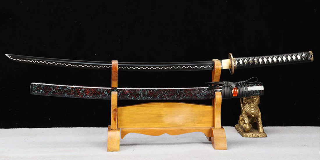 1060 Carbon Steel Samurai Katana Handmade Black Blade With Bo Hi