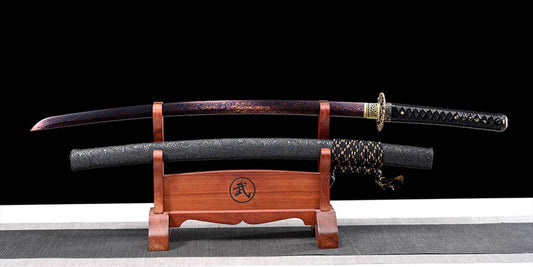 Folded Steel Samurai Katana With Dragon Pattern Blade And Scabbard