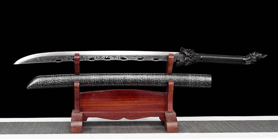 Spring Steel Katana Patterned Blade With Hardwood Leather Saya