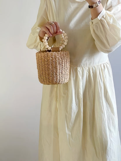Beaded Handle Bucket Bag