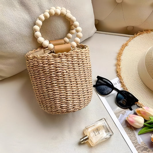 Beaded Handle Bucket Bag