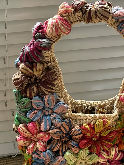 3D Color-Block Floral Tote Bag